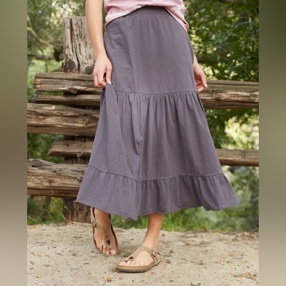 Toad&Co Primo Soot Gray Midi Skirt Size Small Tiered Pockets Organic Cotton - Picture 14 of 14